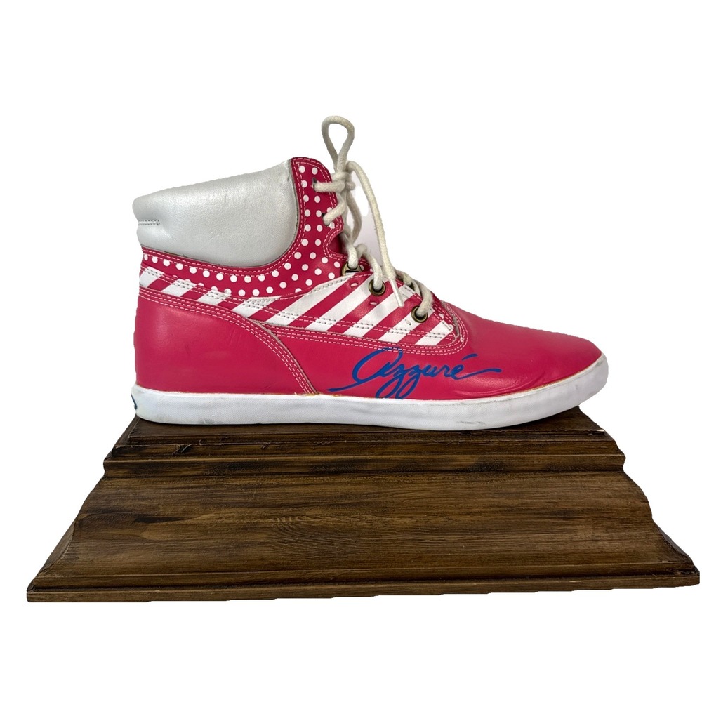 Azzure Shelly Mid Sneakers Pink Polka Dot Stripe Sz 10 Retro 90s Y2K Streetwear